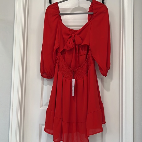 Red Chiffon Mini Dress - Picture 6 of 9